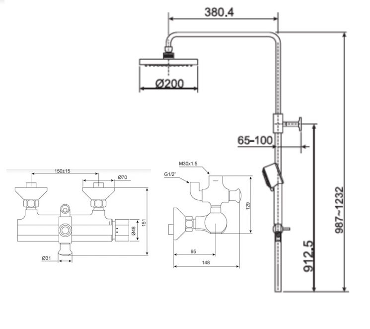 Bộ Cây Sen Phun Mưa American Standard WF-2772/A-6110.978.904 (D200)