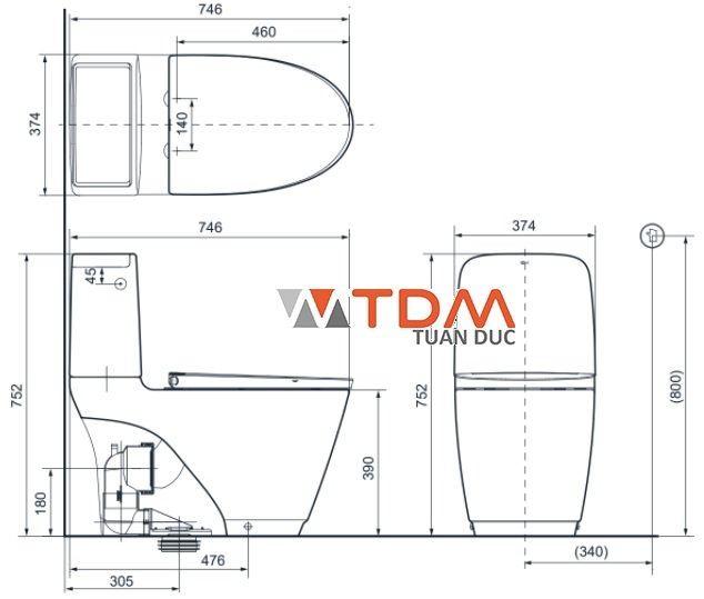Bồn Cầu INAX ACT-832/CW-S32VN 2 Khối Xả Tự Động
