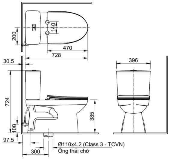 Bồn Cầu INAX C-514A/CW-S15VN Nắp Rửa Cơ