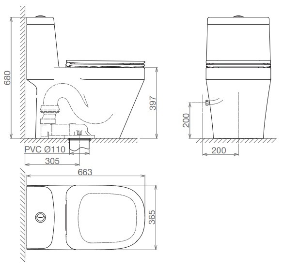 Bồn Cầu Viglacera V68 Xả Xoáy 1 Khối Hải Vân + VG826 + VG853