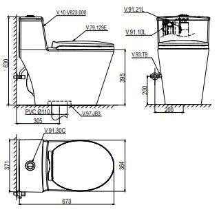 Bồn Cầu Viglacera V823 Nắp Êm 1 Khối + Vòi Xịt VG826