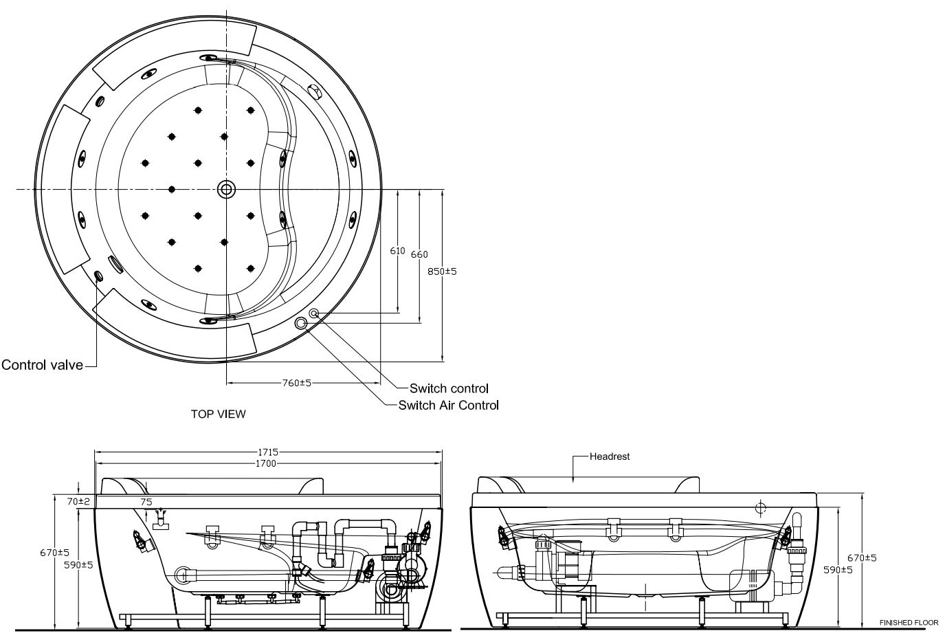 Bồn Tắm Massage American Standard 70212100-WT (70212100WT) Đặt Sàn 1.7