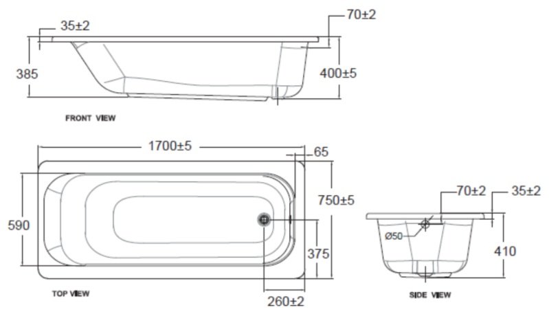 Bồn Tắm Xây American Standard 70270P-WT (70270PWT) Active 1.7 Mét