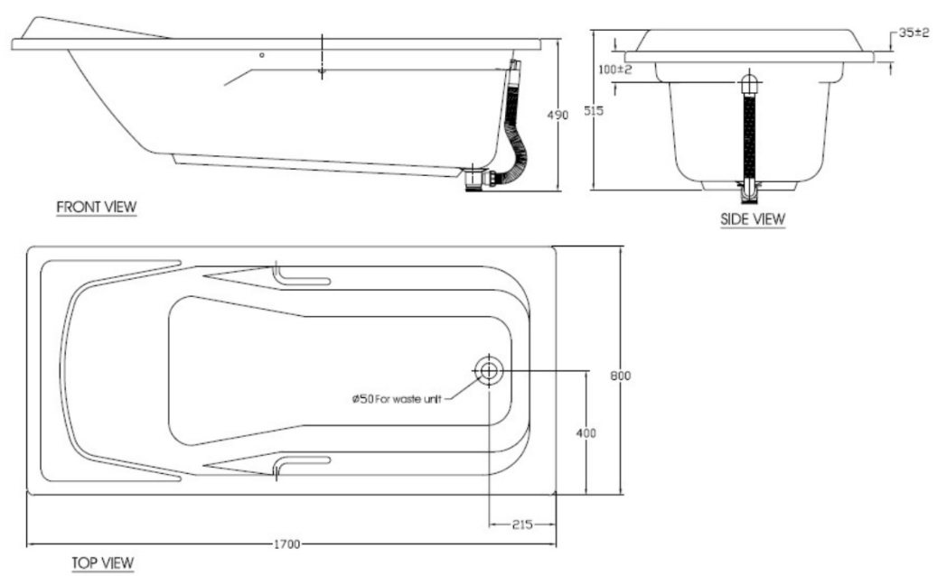 Bồn Tắm Xây American Standard 7120-WT (7120WT) Tonca 1.7 Mét