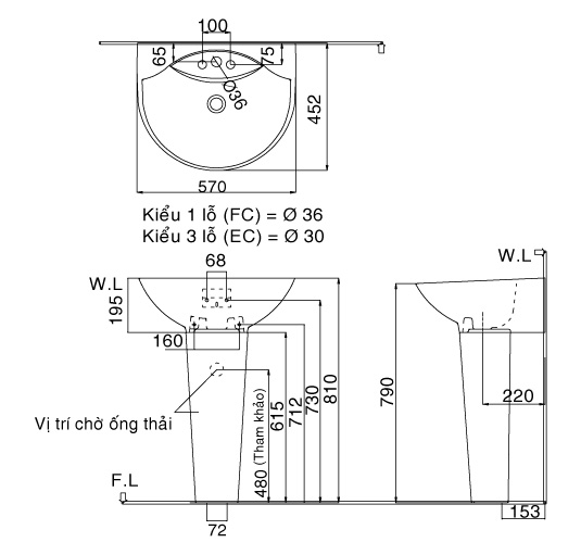 Chậu Lavabo Inax L-288V/L-288VD Treo Tường Kèm Chân Dài