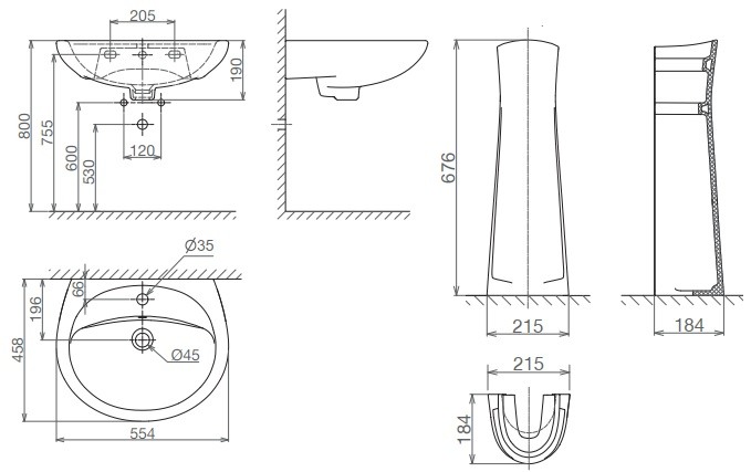 Chậu Lavabo Viglacera BS409/VI1T Chân Dài