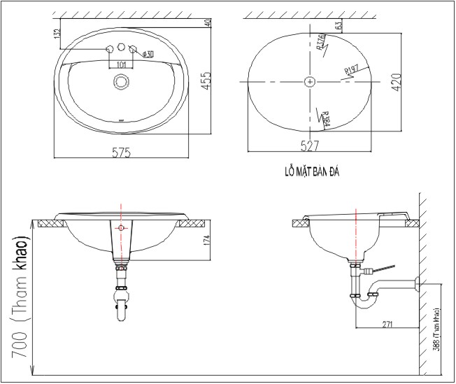 Chậu Rửa Lavabo Âm Bàn Inax L-2395V (L2395V) Dương Vành