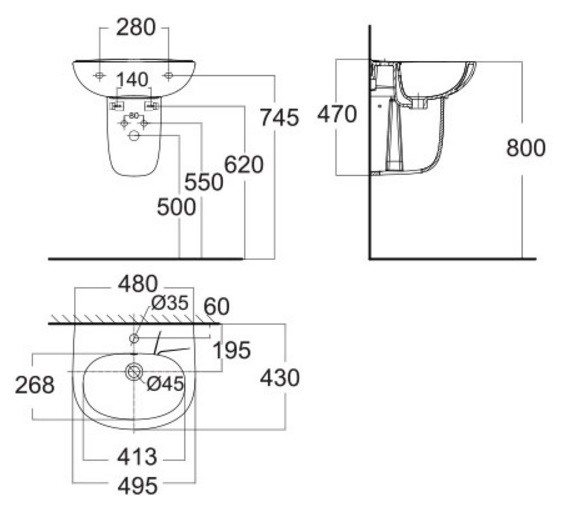 Chậu Rửa Lavabo American Standard VF-0947/VF-0741 Codie Treo Tường