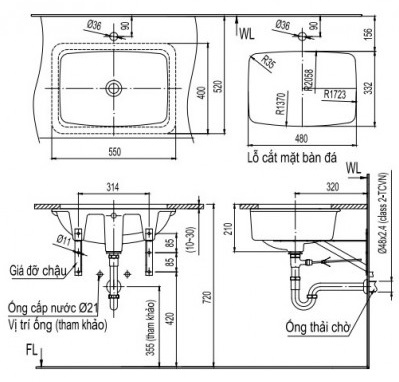 Chậu Rửa Lavabo Inax AL-2298V (AL2298V) Âm Bàn AquaCeramic