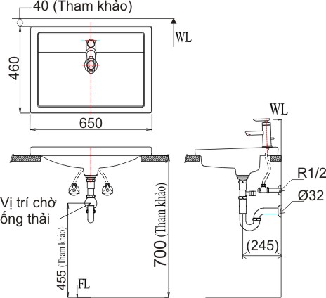 Chậu Rửa Lavabo Inax L-2397V (L2397V) Dương Vành