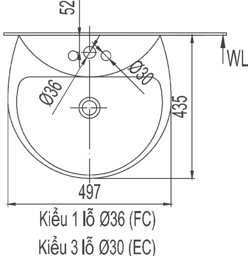Chậu Rửa Lavabo Inax L-285V (L285V) Treo Tường 497x426 mm