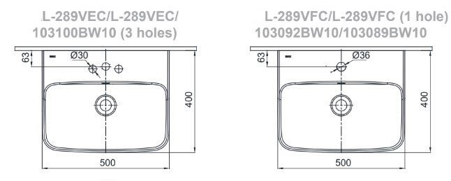 Chậu Rửa Lavabo Inax L-289V (L289V) Treo Tường 500x400 mm