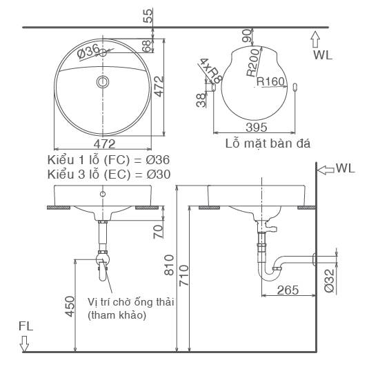 Chậu Rửa Lavabo Inax L-294V (L294V) Để Bàn Tròn