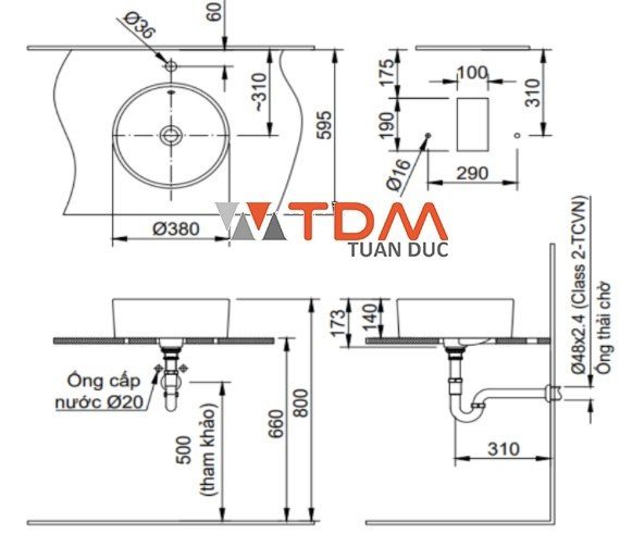 Chậu Rửa Lavabo Inax L-295V (L295V) Đặt Bàn Tròn