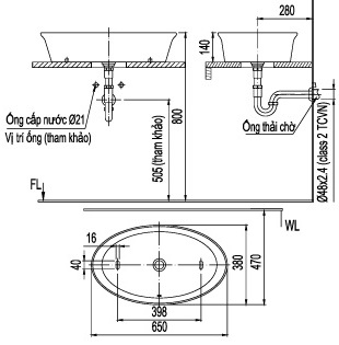 Chậu Rửa Lavabo Inax L-300V (L300V) Đặt Bàn Hình Oval