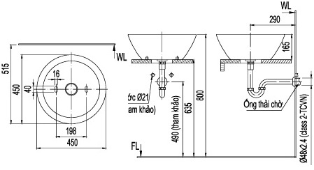 Chậu Rửa Lavabo Inax L-445V (L445V) Đặt Bàn Tròn