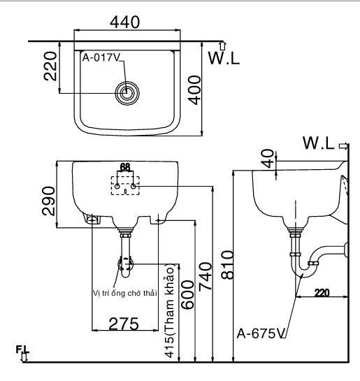 Chậu Rửa Lavabo Inax S-17V (S17V) Đa Năng Treo Tường