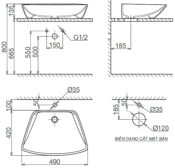 Chậu Rửa Lavabo Viglacera CD16 Đặt Bàn