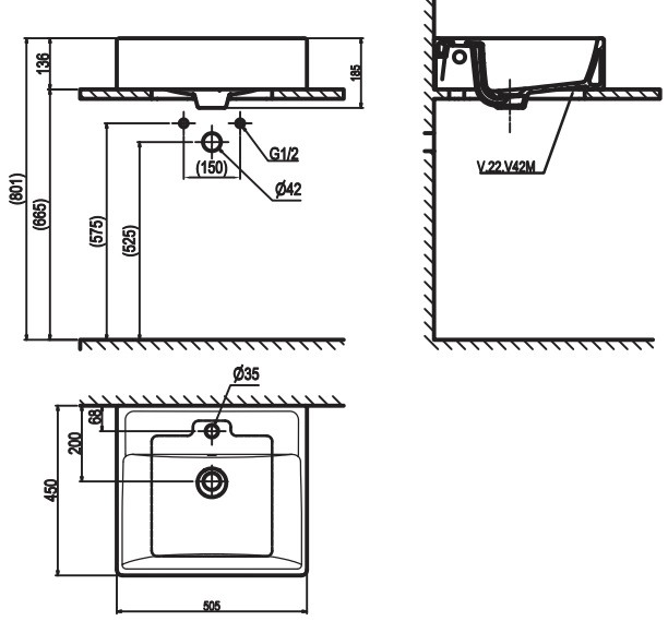 Chậu Rửa Lavabo Viglacera V42M Đặt Bàn Đá