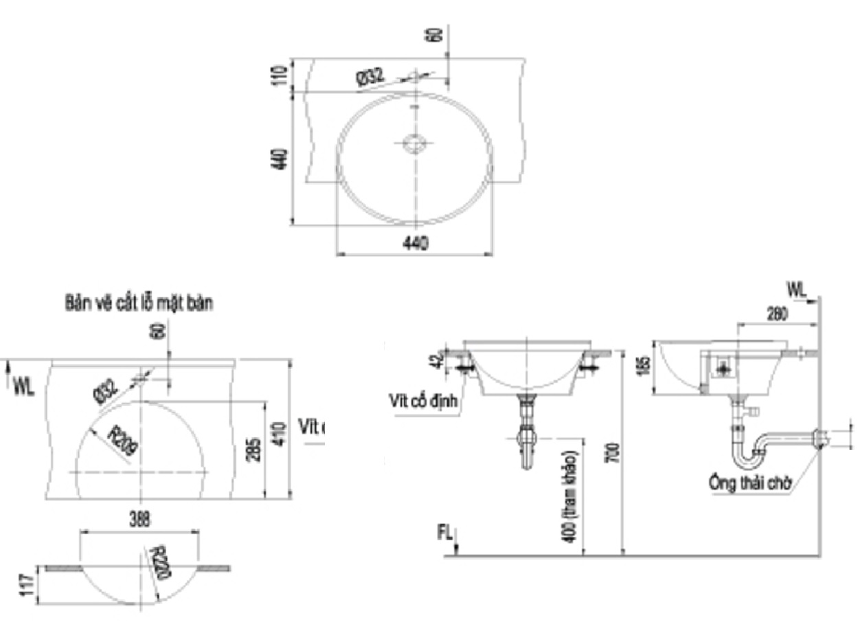 Chậu Rửa Mặt Lavabo Inax AL-333V (AL333V) Bán Âm AquaCeramic