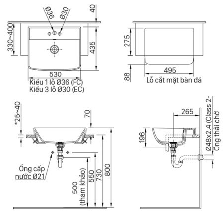 Chậu Rửa Mặt Lavabo Inax L-345V (L345V) Bán Âm