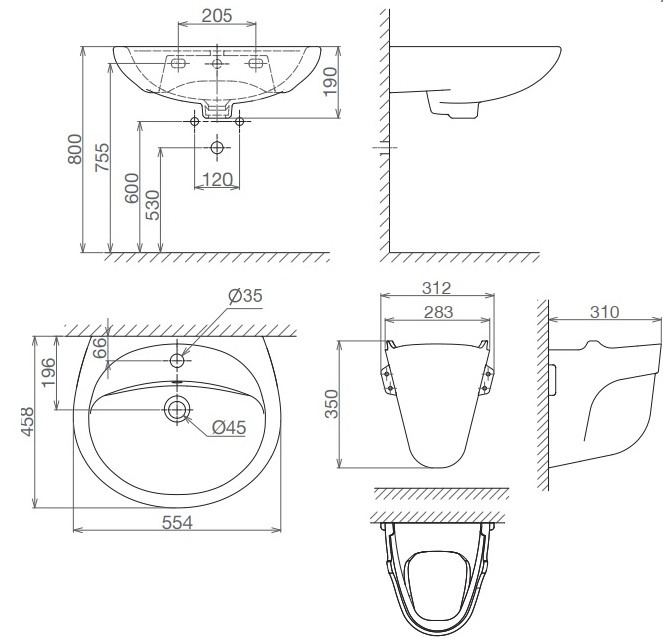 Chậu Rửa Mặt Lavabo Viglacera BS409/BS502 Treo Tường