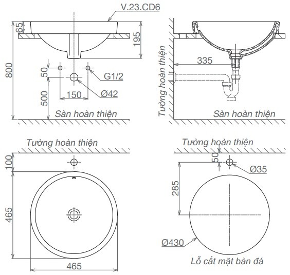 Chậu Rửa Mặt Lavabo Viglacera CD6 Đặt Bàn