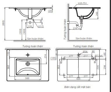 Chậu Rửa Mặt Lavabo Viglacera TS1 Âm Bàn