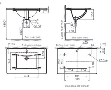 Chậu Rửa Mặt Lavabo Viglacera US1 Âm Bàn
