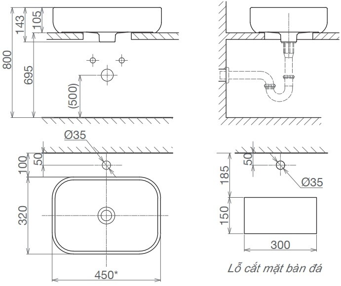 Chậu Rửa Mặt Lavabo Viglacera V25 Đặt Bàn Chữ Nhật