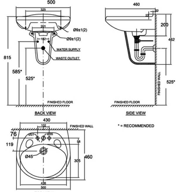 Chậu Rửa Treo Tường American Standard Casablanca VF-0969/VF-0912