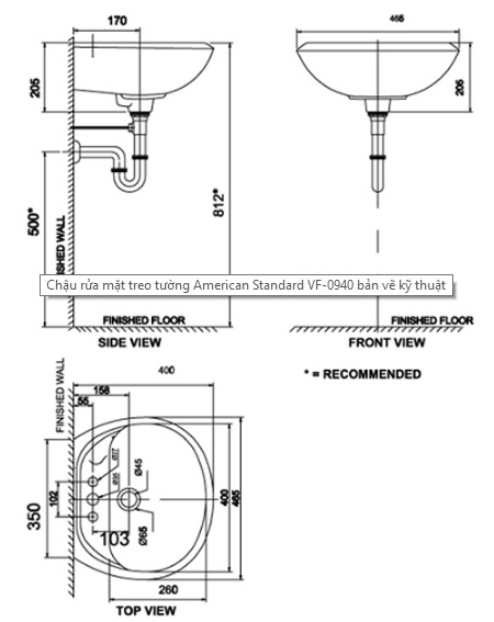 Chậu Rửa Treo Tường American Standard Gala VF-0940 (VF0940)