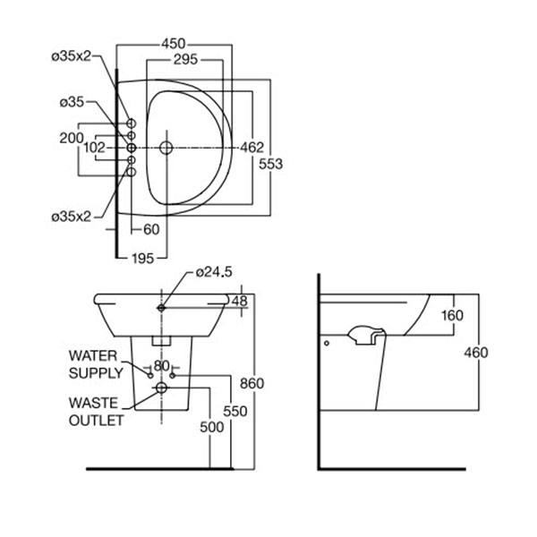 Lavabo American Standard 0953-WT/0712-WT Treo Tường 