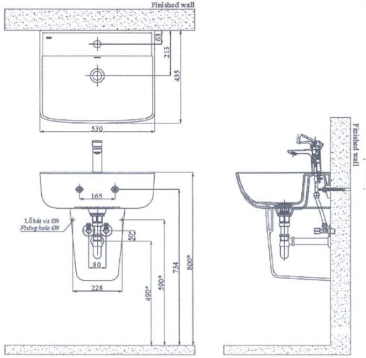 Lavabo Inax AL-312V/L-298VC Treo Tường Chân Ngắn Aqua Ceramic