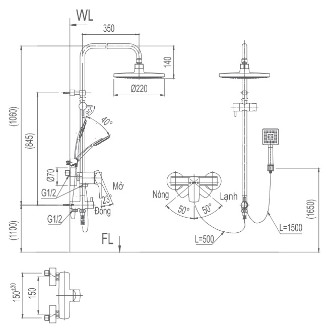 Vòi Cây Sen Tắm Inax BFV-50S (BFV50S) Nóng Lạnh