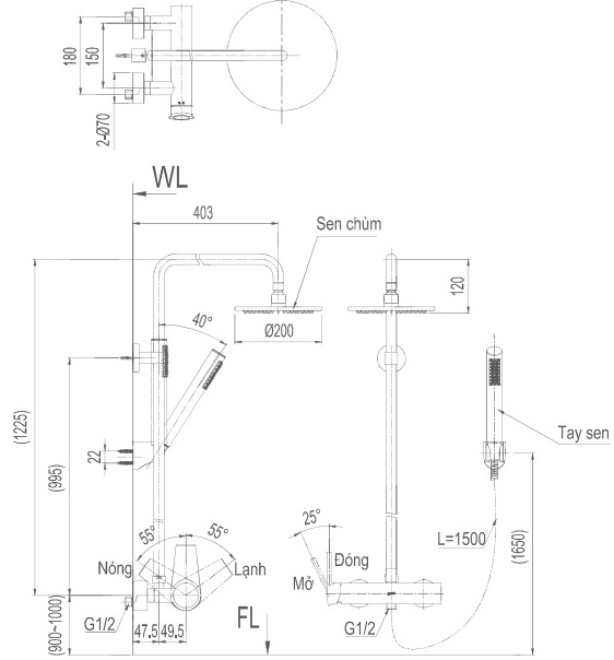 Vòi Cây Sen Tắm Nóng Lạnh Inax BFV-71S (BFV71S)