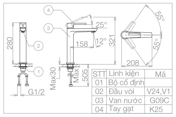 Vòi Chậu Cao Nóng Lạnh Viglacera VG125