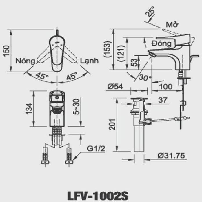 Vòi Chậu Lavabo Inax LFV-1002S (LFV1002S) Nóng Lạnh