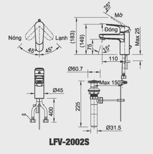Vòi Chậu Lavabo Inax LFV-2002S (LFV2002S) Nóng Lạnh