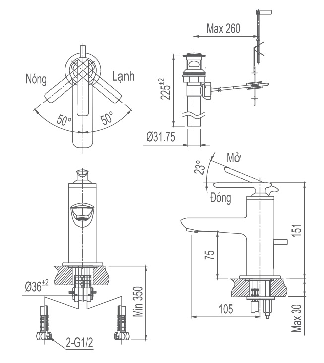 Vòi Chậu Rửa Inax LFV-4102S (LFV4102S) Nóng Lạnh Lavabo