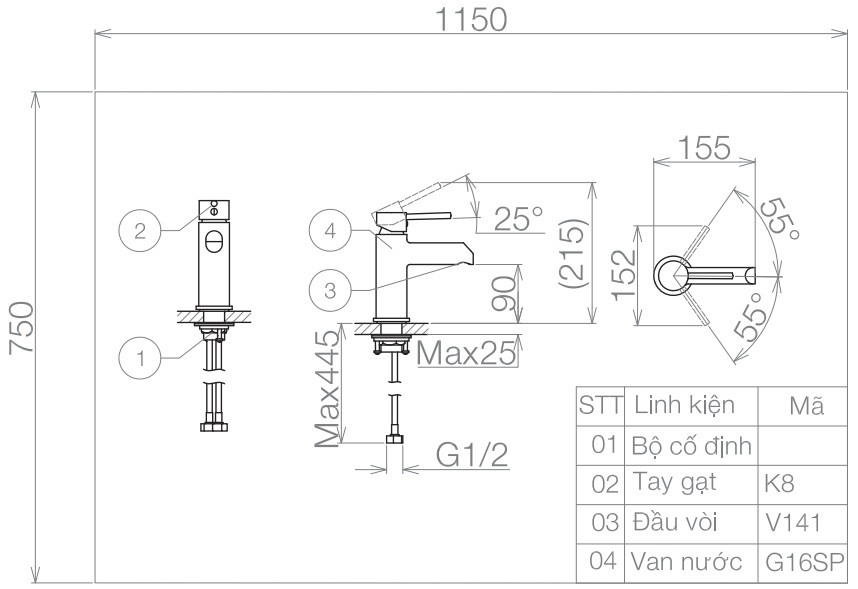 Vòi Chậu Rửa Măt Lavabo Viglacera VG141 Nóng Lạnh