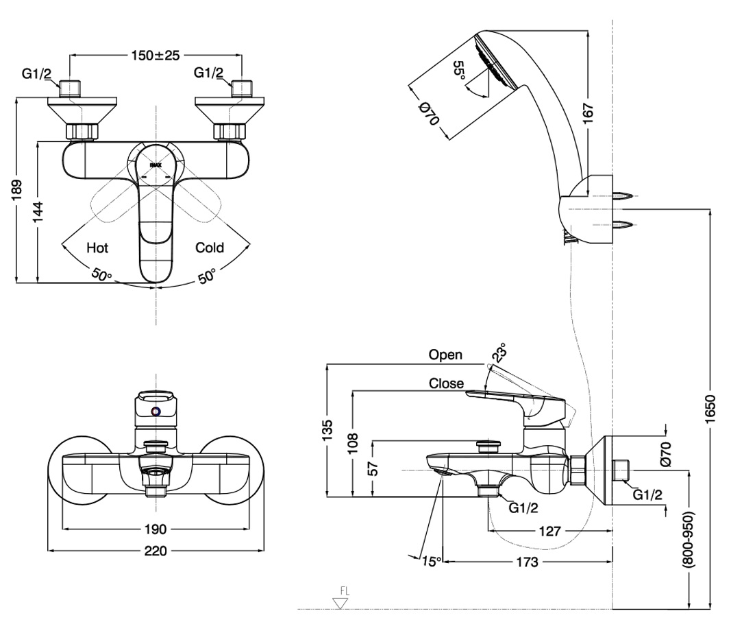 Vòi Hoa Sen Inax BFV-1403S-4C (BFV1403S4C) Nóng Lạnh
