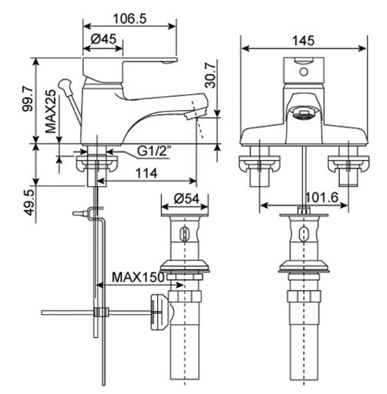Vòi Lavabo American Standard Seva WF-6502 (WF6502) Nóng Lạnh 3 Lỗ