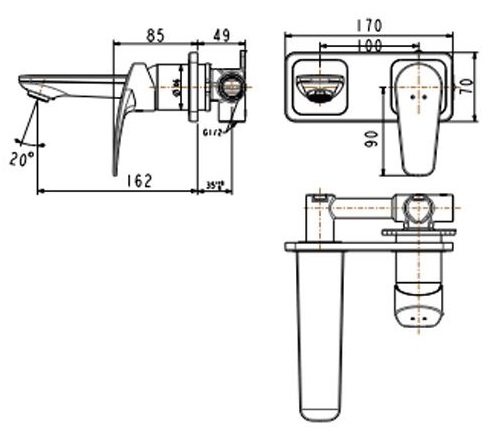 Vòi Lavabo American Standard WF-0904 (WF0904) Nóng Lạnh Gắn Tường