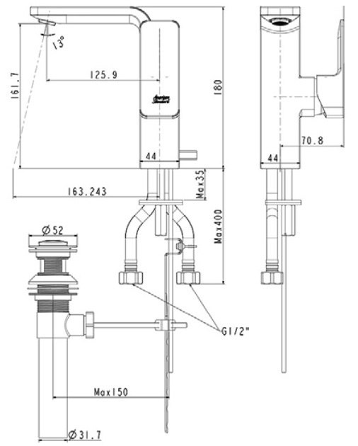 Vòi Lavabo American Standard WF-1305BHG (WF1305BHG) Nóng Lạnh Màu Ghi