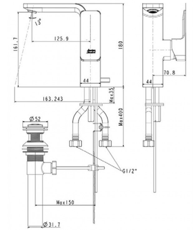 Vòi Lavabo American Standard WF-1305CS (WF1305CS) Nóng Lạnh Màu Vàng