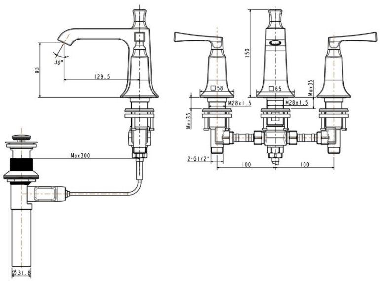 Vòi Lavabo American Standard WF-1603 (WF1603) Kastello Nóng Lạnh 3 Lỗ