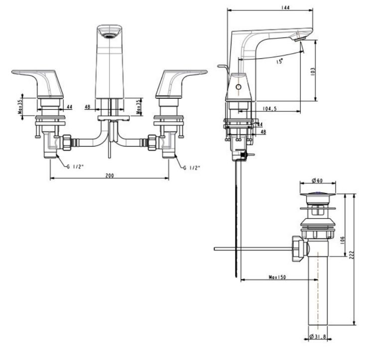 Vòi Lavabo American Standard WF-1703HG Signature Nóng Lạnh 3 Lỗ Màu Xám Đen