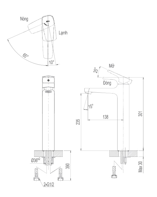 Vòi Lavabo Để Bàn Inax LFV-5000SH (LFV5000SH) Cổ Cao Nóng Lạnh
