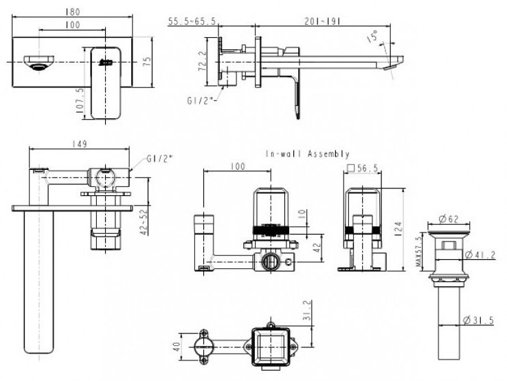Vòi Lavabo Gắn Tường American Standard WF-1304MB (WF1304MB) Màu Đen